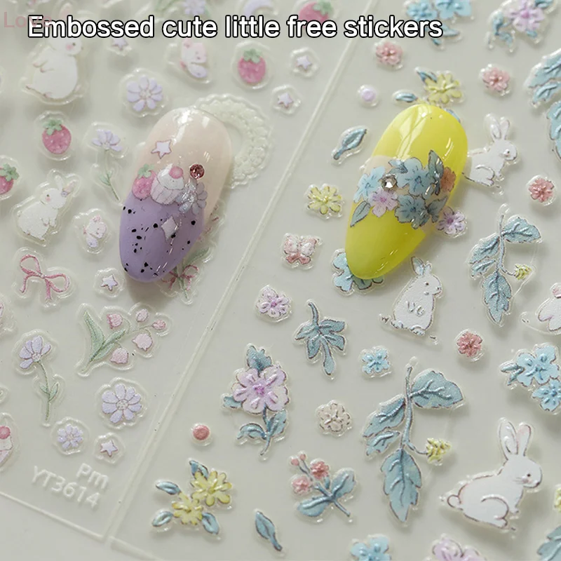 [L & P] جميل الدب الأرنب الكرتون 5D تنقش النقوش ذاتية اللصق مسمار الفن زينة ملصقات ثلاثية الأبعاد مانيكير الشارات