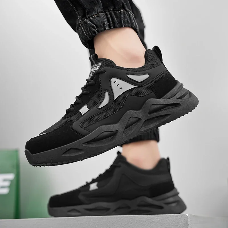 Scarpe da ginnastica casual da uomo grigie da esterno in mesh traspirante da donna leggere con assorbimento degli urti da tennis sportive da corsa scarpe da jogging nere