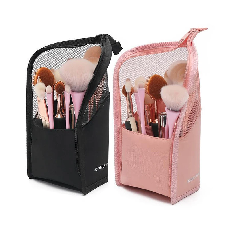 Travel Female Makeup Brush Holder Organizer Toiletry Bag Stand Cosmetic Bag For Women Clear Zipper Makeup Bag