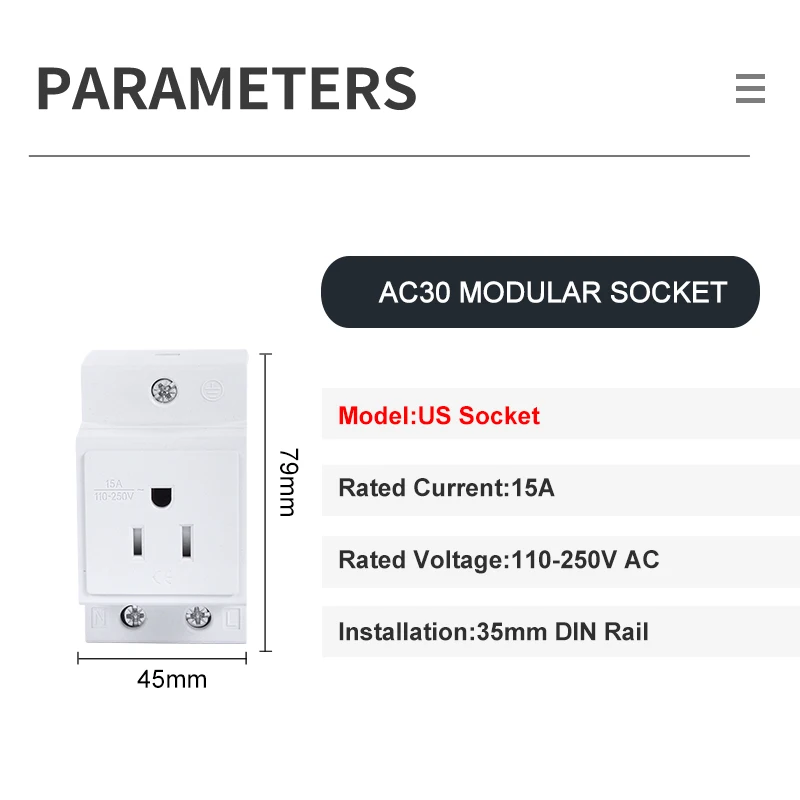 US AC30 Power Sockets  American Standard Modular Din Rail Socket 15A 16A 110V 250V the united States Industrial Distribution Box