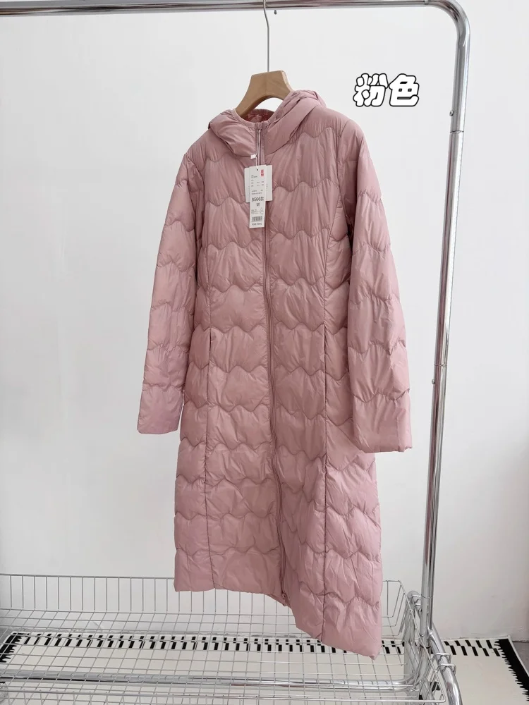 New Autumn Winter Midi Long Hooded Down Coat Women Light Thin White Duck Down Jacket Female Warm Bigisze Puffer Parkas Outwears