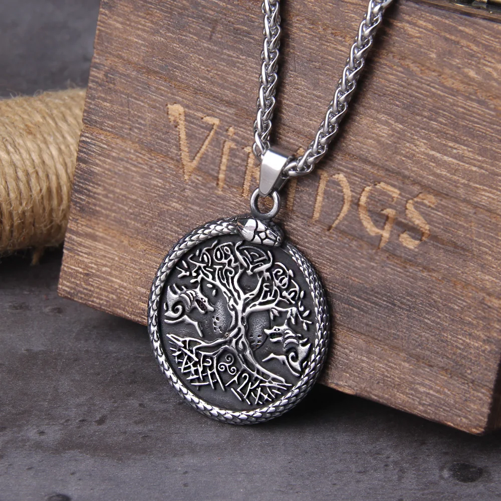 Viking Tree of Life Men Necklace Pendant Stainless Steel Ourboros Star For Male Retro Punk Jewelry Gifts Wholesale with box