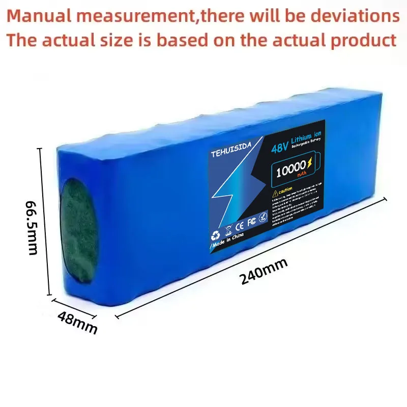 48V Electric Scooter Battery 13S2P 10Ah 18650 Lithium Pack for E-Bike Vehicle Motorcycle DIY BMS + 54.6V Charger
