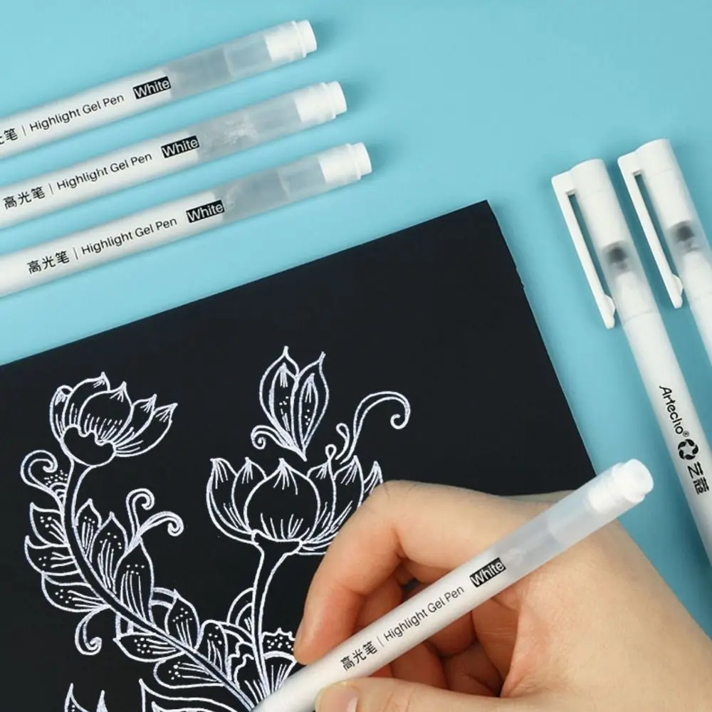 

New 1mm Fine Tip White Ink Gel Pen Drawing Art Writing School Supplies Highlight Marker Pen Student Stationery Art Markers