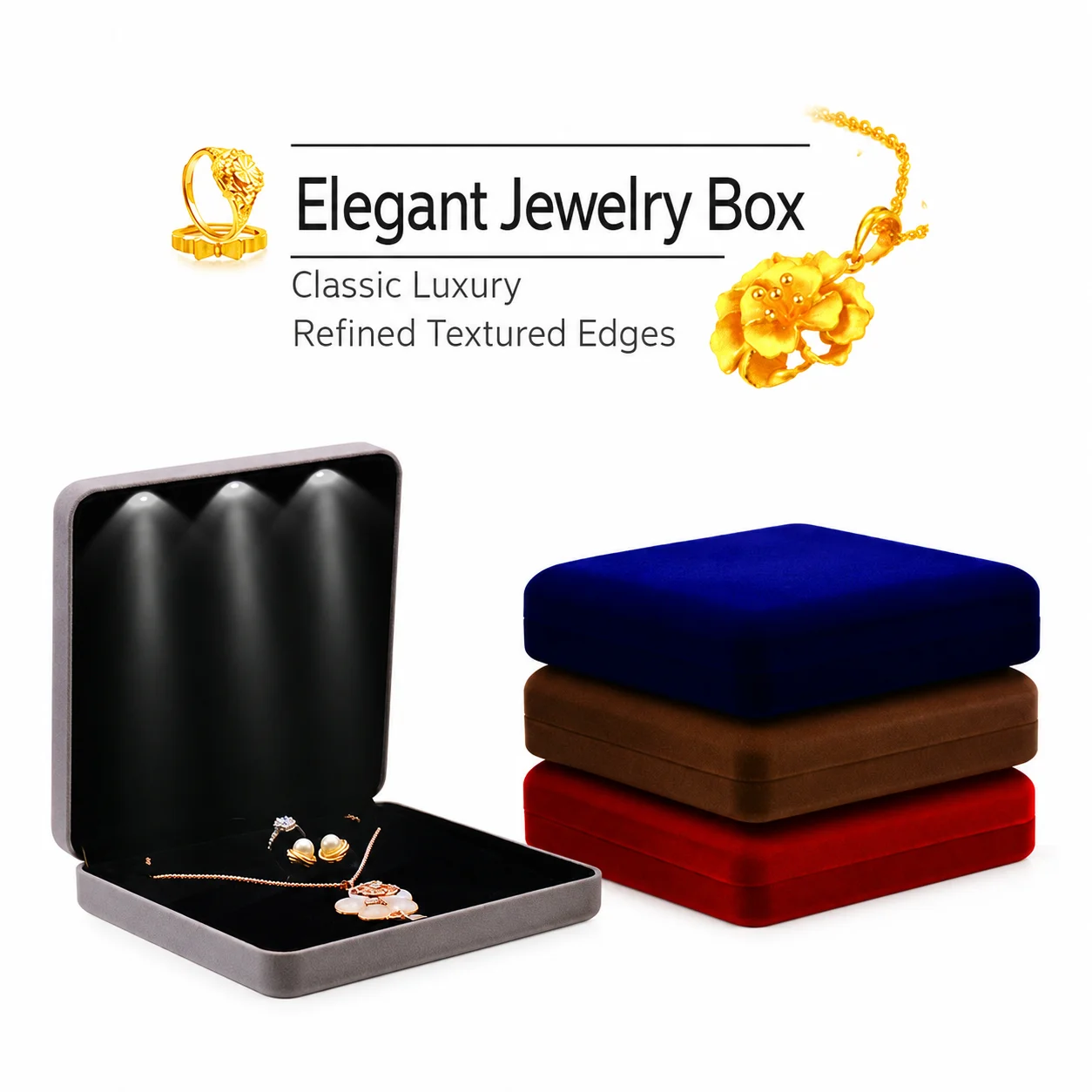 Earring Storage Box Soft-Lined Wedding Jewelry Display Case Velvet Jewelry Packaging Box Elegant Ring Storage Box For Gift
