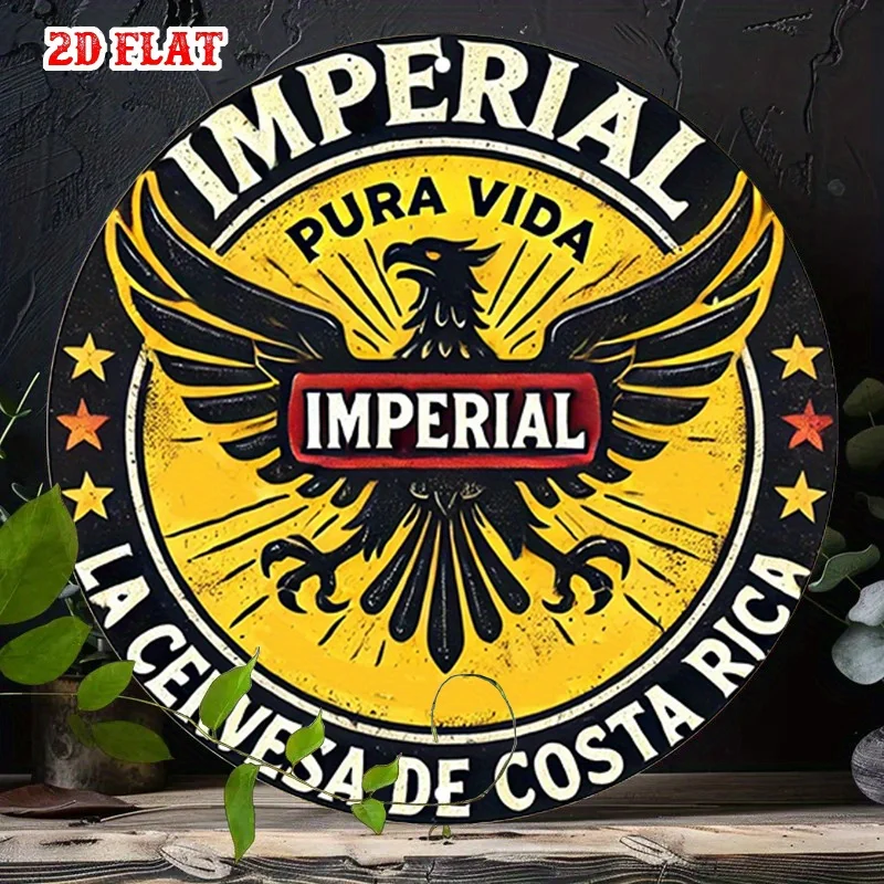 Letrero Redondo Imperial Plano 2D de Aluminio, Letrero Metálico de Costa Rica - Arte Rústico de Pared de Metal Pura Vida, Alas de Águila 7.87X7.87