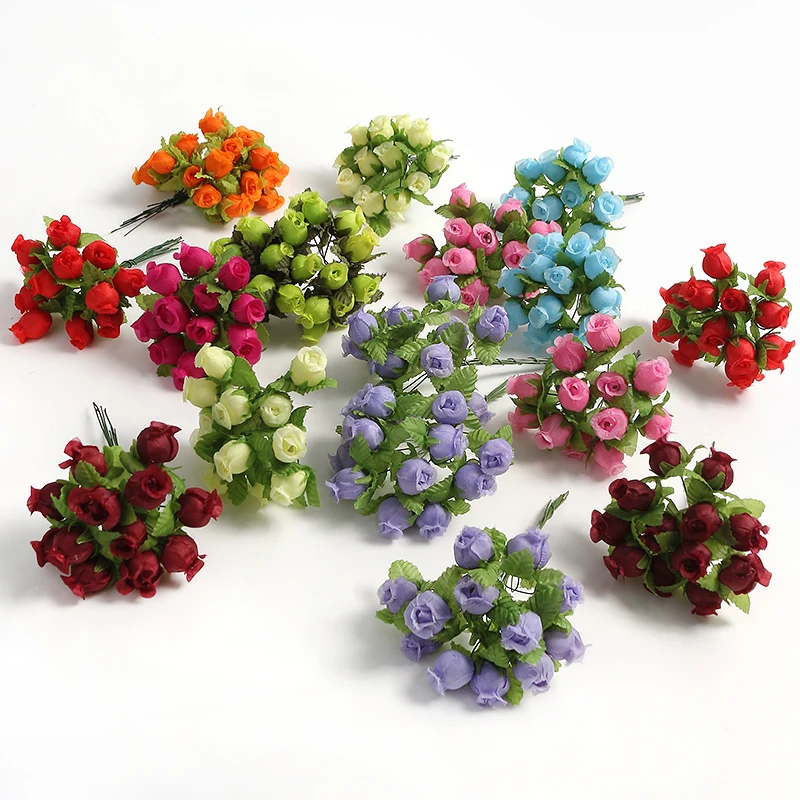 12PCs/lot Silk Rose Artificial Flowers Bouquet Fake Flowers for Home Decor Christmas Party Wedding Decoration Wreath Accessories