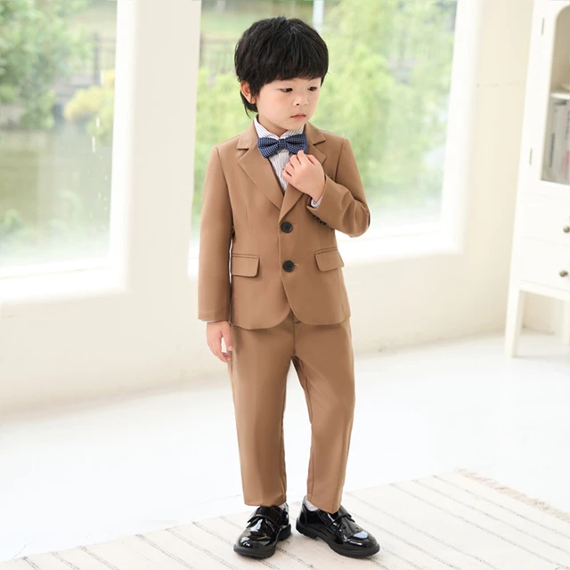 Blazer formel marron imbibe pour enfants blazer pour enfants pantalon emaille robe de mariee pour garcons coreens hote de photographie performance C printemps automne AliExpress