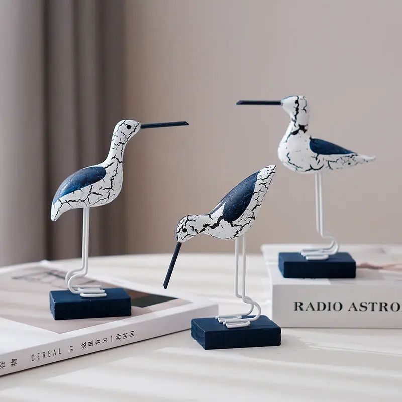 

Mediterranean creative wooden old seabird three-piece decorative shooting props home desktop ornament