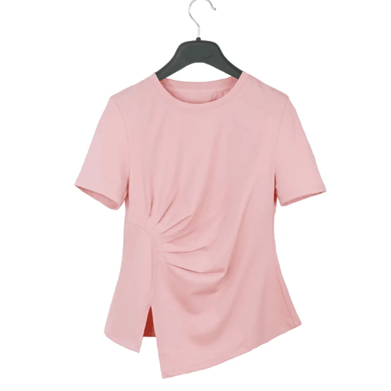 summer-high-end-ort-sve-t-irt-hangzhou-season-een-dstring-slim-fit-casual-round-ne-irregular-hemline-top