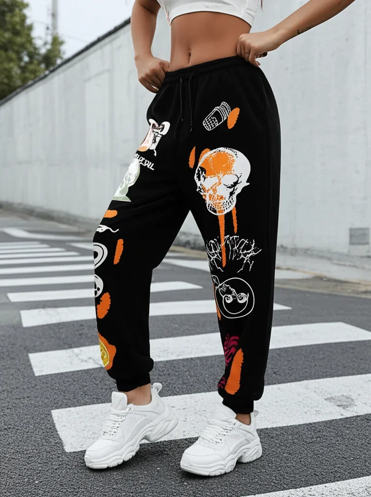 Hot Sales Womens Sweatpants Jogging Y2K Harajuku Cartoon Streetwear Sports Trend Pants Casual High Waist Trousers Autumn Winter