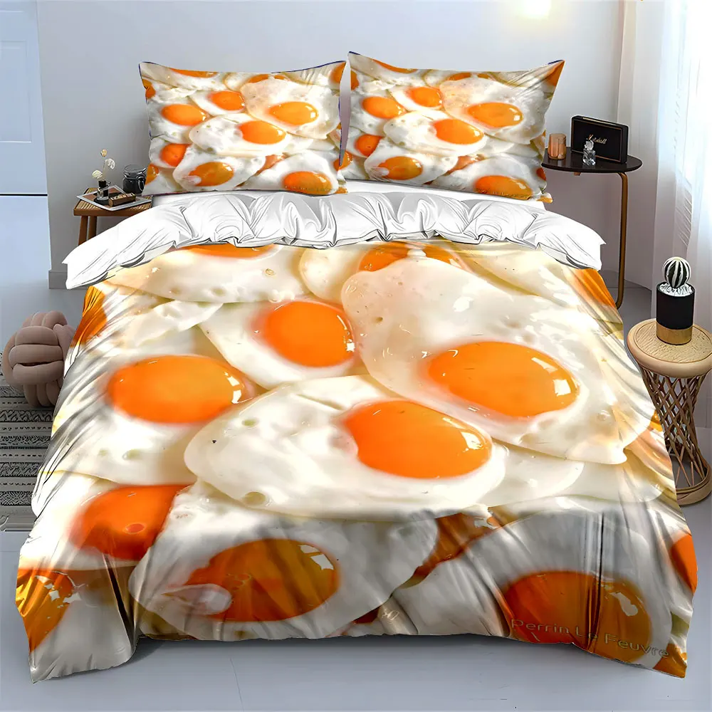 Overlapping fried eggs beautifully presented Print Bedding Set 1 Duvet Cover 2 Pillowcases for Adult and Children Luxury Gift