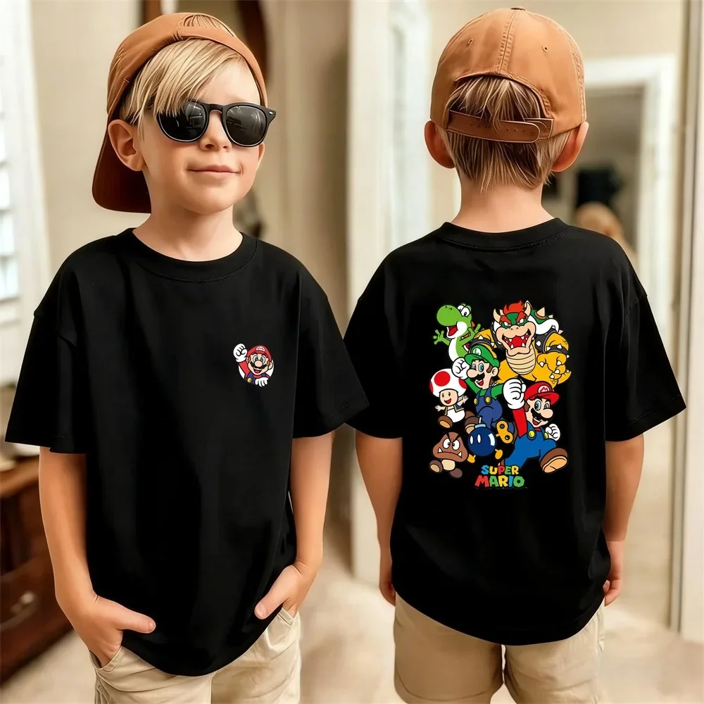 2026 New Kids' Japanese Game Character Cartoon Super Bros Crew Neck T-Shirt, Cute Loose Summer Parent-Child Cosplay Top