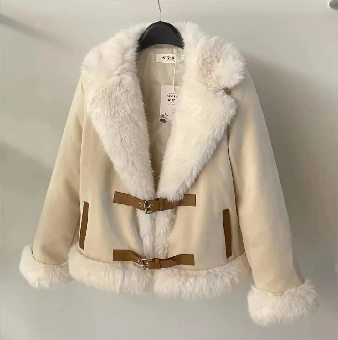 High Quality Winter Faux Fur Jackets Luxury Furry Lapel Coats Korean Fashion Warm Chaquetas Double-faced Women Plush Outerwear