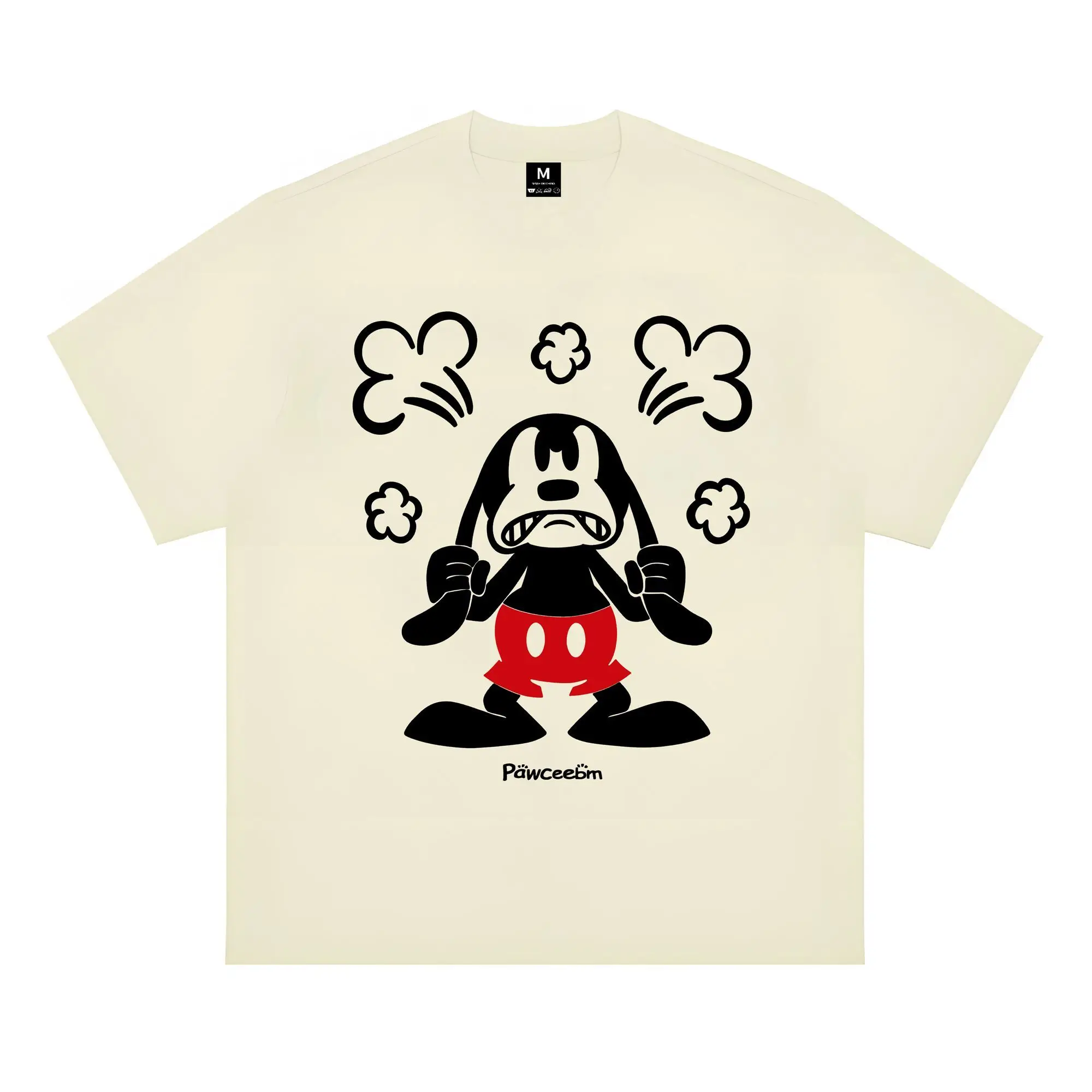 

American Retro Trend Disney Cartoon Angry Mickey Short-sleeved T-shirt Men's and Women's Loose and Versatile Top Handsome