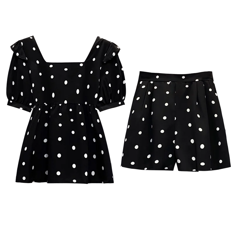 

Women Large 4XL Polka dot Ladies Short Suit Sweet Shirt Top And Pant Two Piece Set Matching Outfit Female Clothes 2022 Summer