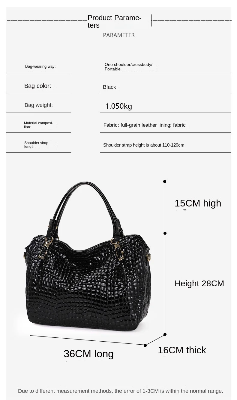 Crocodile Pattern Leather Women\'s Handbags Lady Fashion Commuter Large Capacity Tote Bag Shoulder Messenger Bags Luxury 2023 New