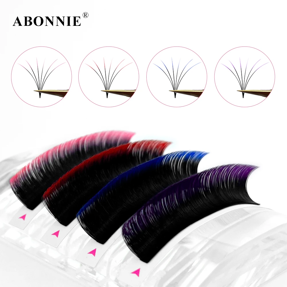 Abonnie 4Colors Easy Fan Lashes Extensions Ombre Colored Eyelashes Auto Fanning Blooming Eyelash Volume Fans