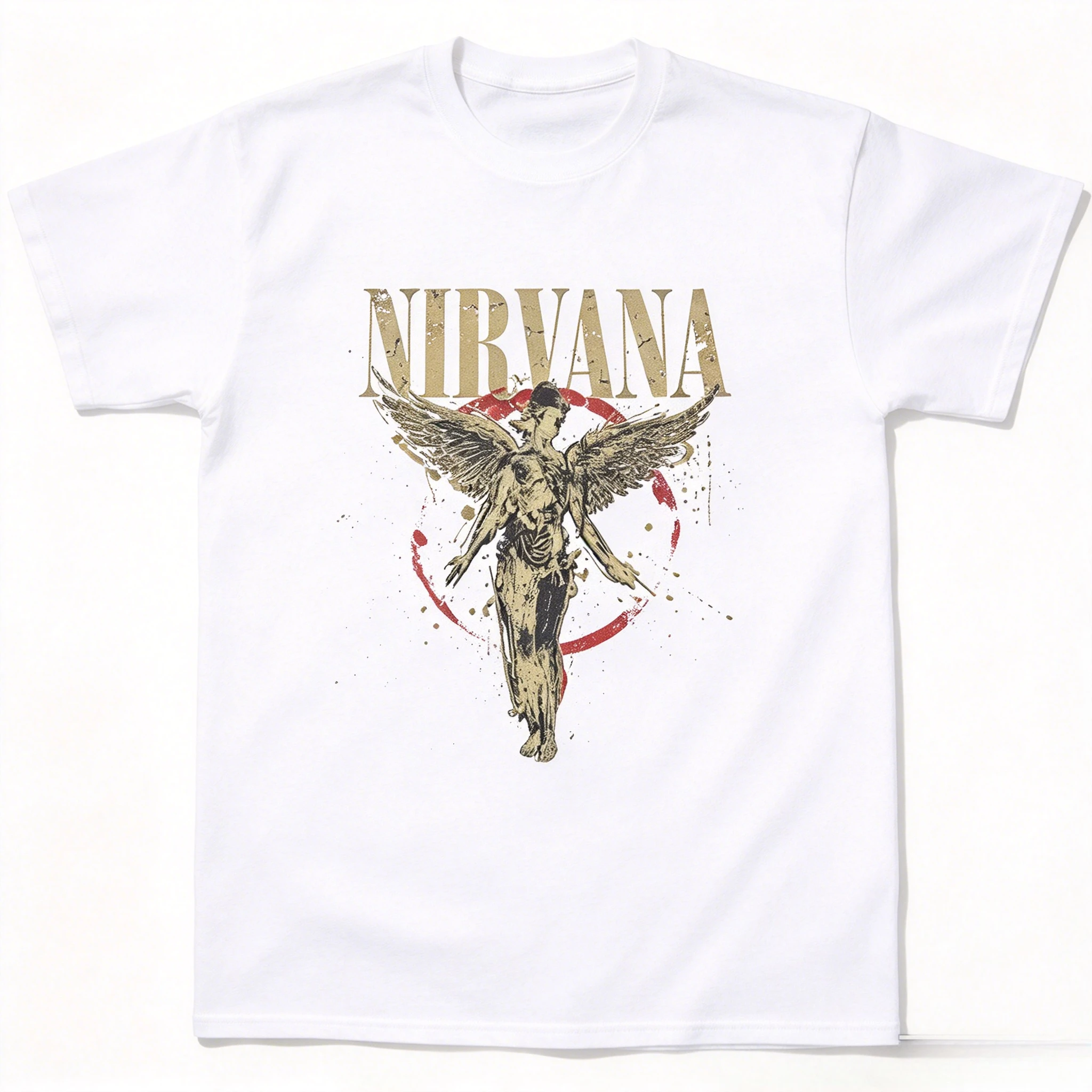 Retro Grunge Angel Figure Nirvana Front Graphic T-shirt Vintage Rock Band Streetwear Unisex Cotton Short Sleeve Tee 2026 New