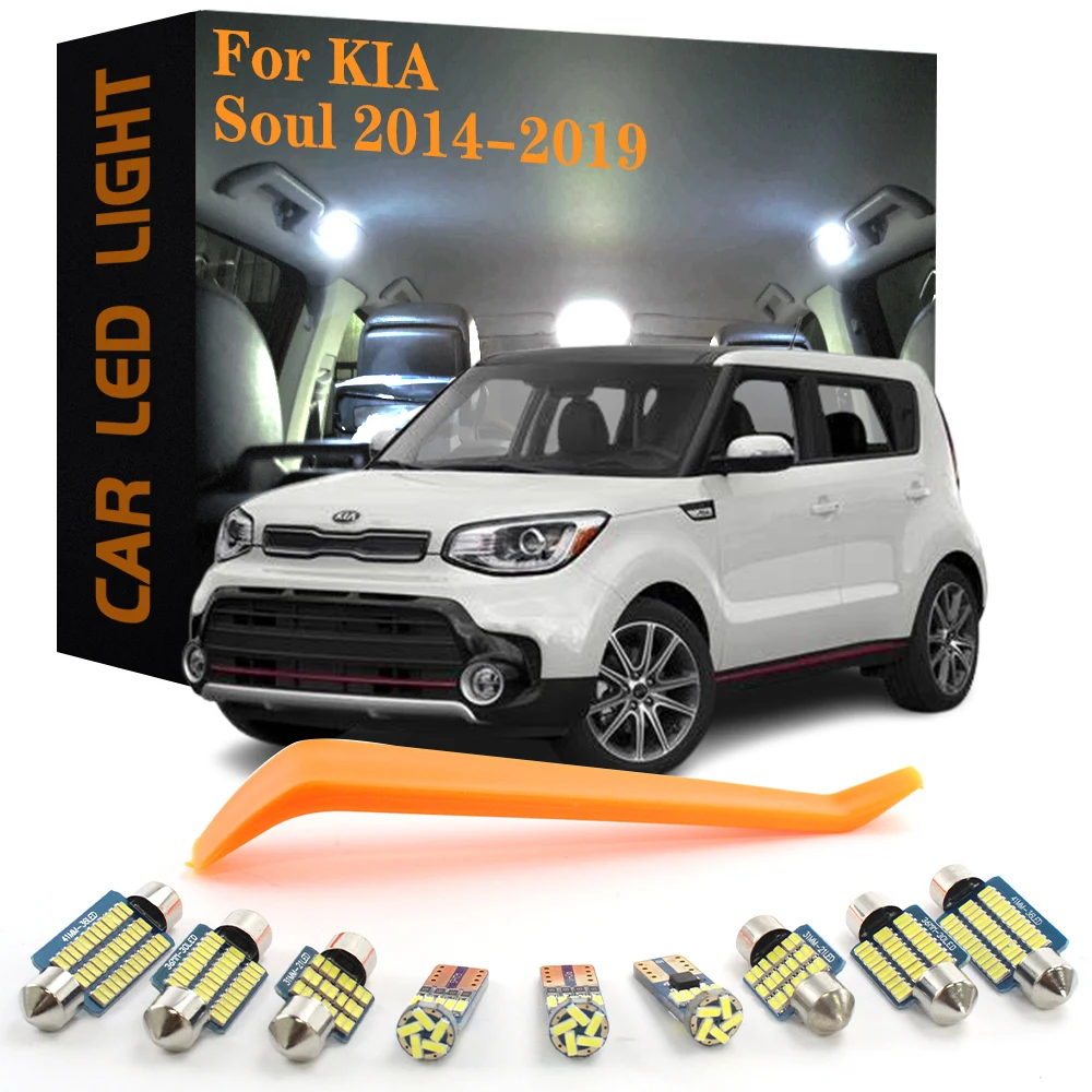 

10 шт. Canbus светодиодные лампы для освещения салона автомобиля для KIA Soul 2014 2015 2016 2017 2018 2019, безошибочный комплект автомобильных купольных ламп для номерного знака багажника