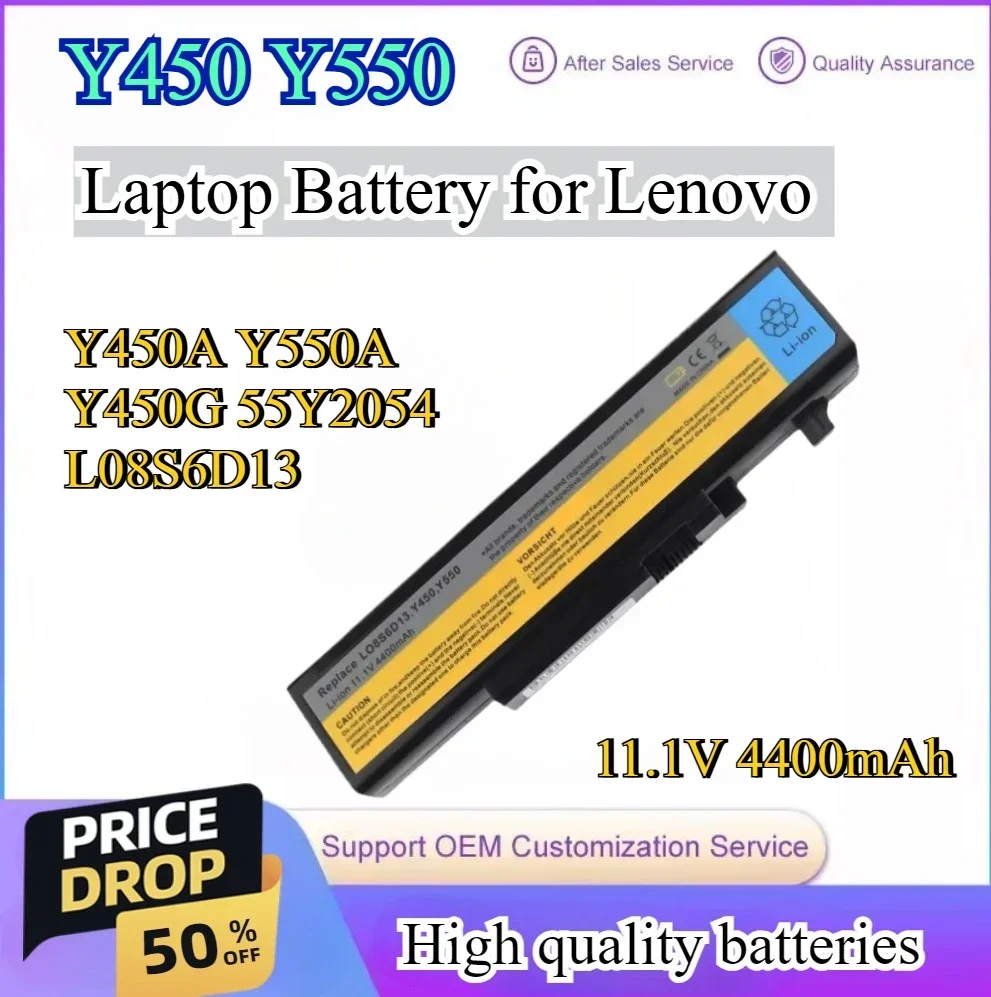 

4400mAh 11.1V Y450 Y550 6Cells New Laptop Battery For Lenovo Y450A Y550A 55Y2054 Y450G L08S6D13 L08L6D13L08O6D13 Y550P