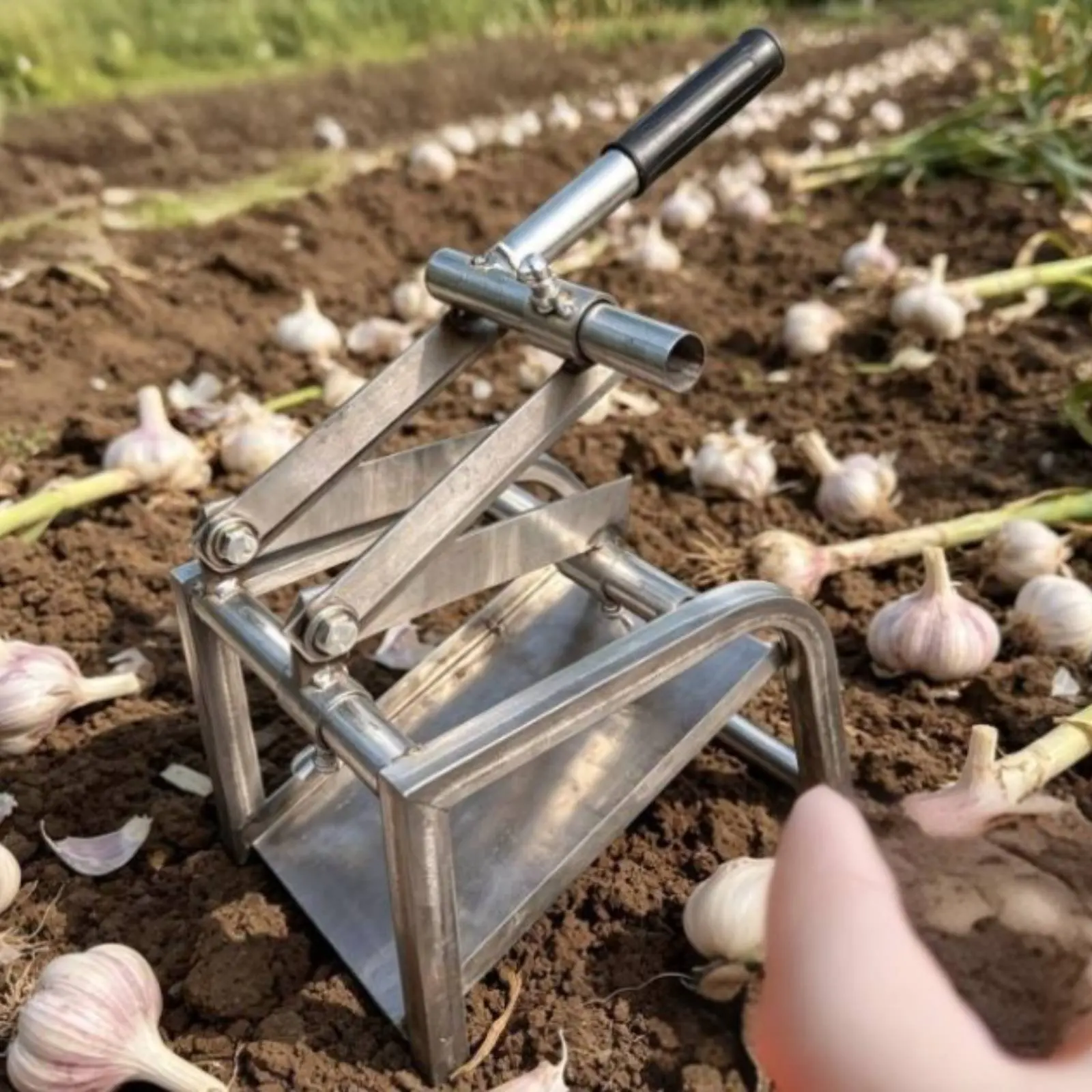 Double Blade Garlic Cutter Multi-Function Garlic Root Cutter Crop Cutting Tool Sturdy Metal for Farmland