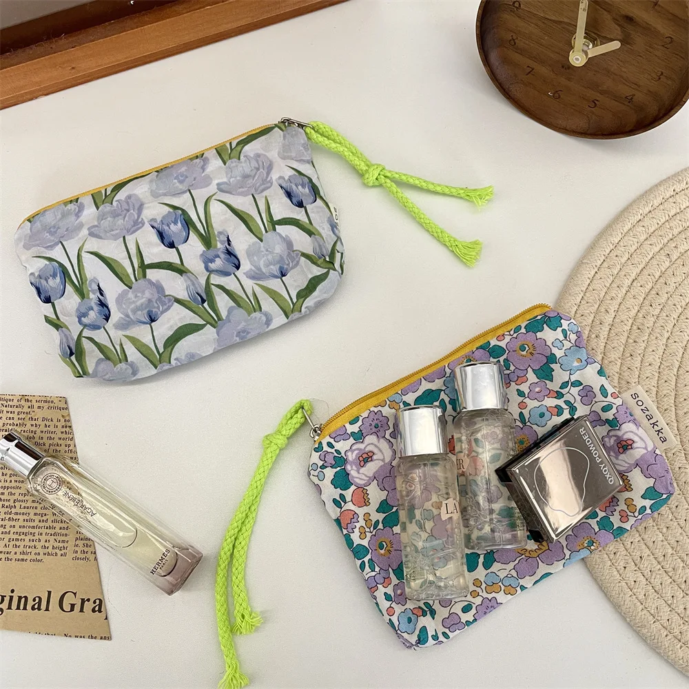 Cute Floral Travel Small Thing Cosmetic Lipstick Portable Storage Bag Women Purse Key Jewelry Organizer Tote Handbag Pouch Bags