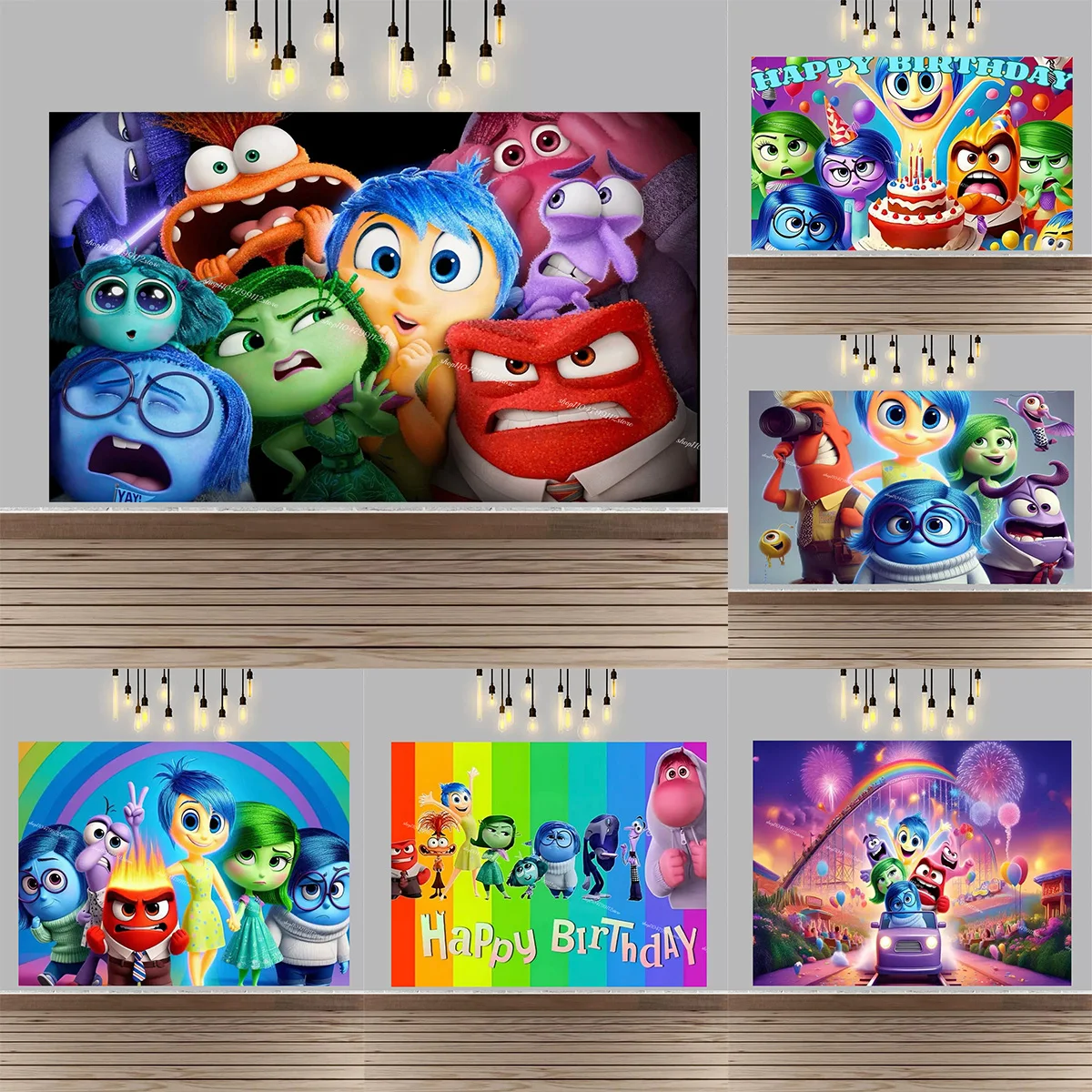 

Disney Inside Out 2 Theme Birthday Party Backdrop Poster Inside Out Cake Table Decor Party Supplies Photo Props Kids Gift