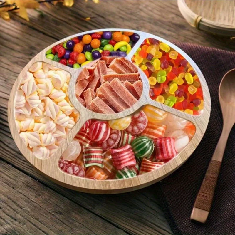 Rundes Bambus-Serviertablett, handgefertigter Snackteller aus Holz für Früchte, Käse, Frühstück im Bett, Esszimmer-Dekoration, Geschenk