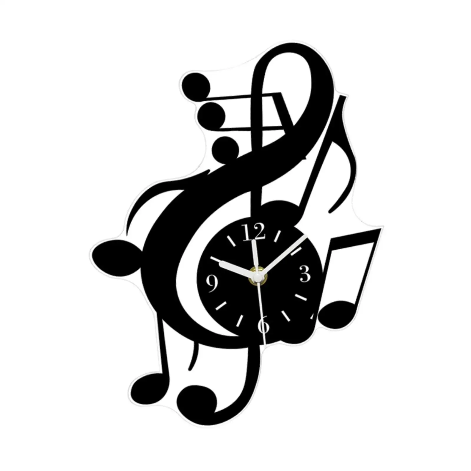 Black Music Note Wall Clock Non Ticking Timepiece Decorative Art Clock for Home Office Studio Living Room Bedroom
