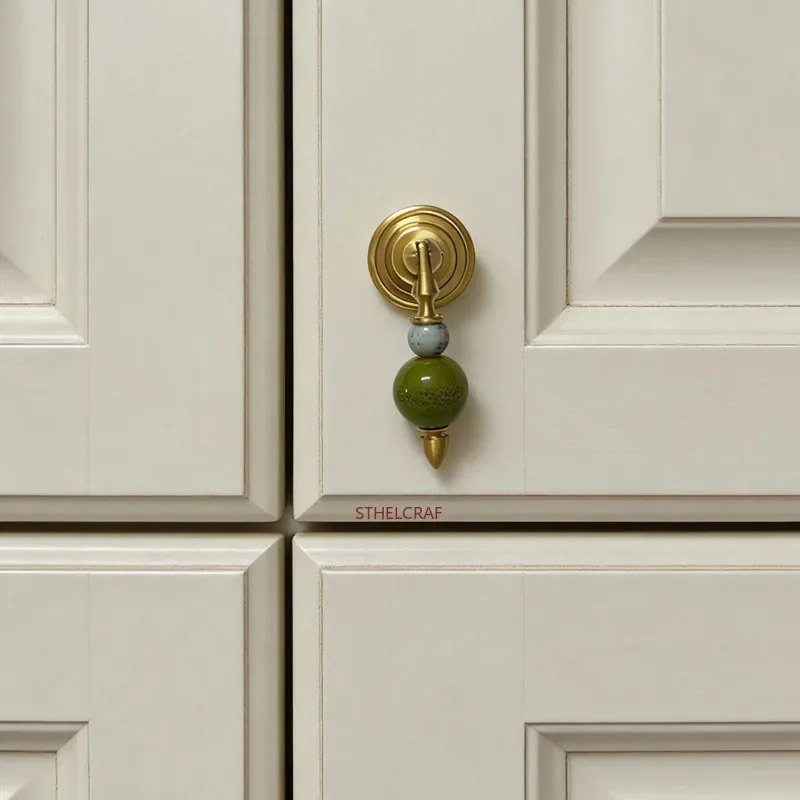2Pcs Decorative Brass Cabinet Handle Ceramic Ball Decor Furniture Handle Kitchen Bathroom Hardware Wardrobe Drawer Knobs