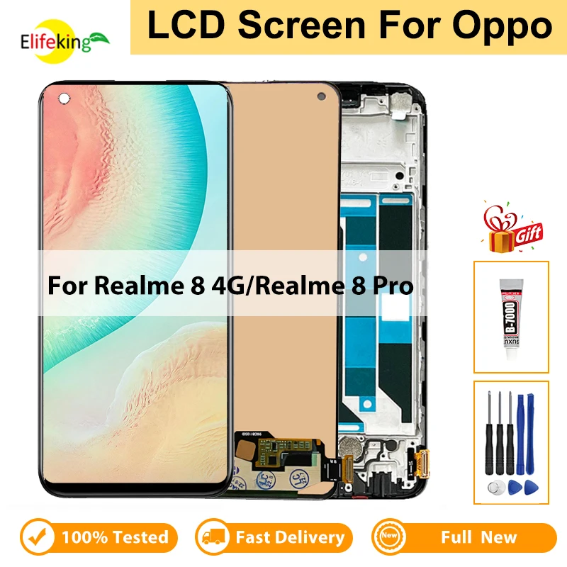 For OPPO Realme 8 4G / 8 Pro LCD Display Touch Screen Digitizer Assembly RMX3085 RMX3081 Realme 8pro LCD With Frame Replacement