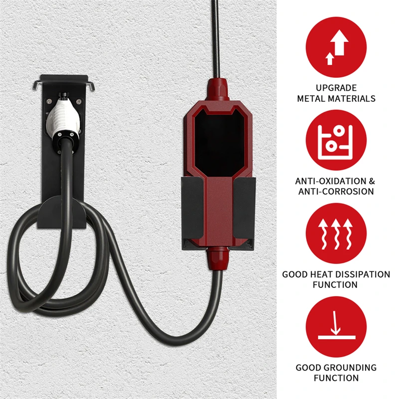 EV Charger Holder with Charging Box Rack for SAE J1772 Connector Wall-Mount Electric Vehicle Charger Holster