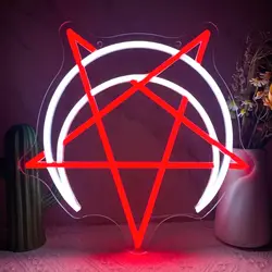 Moon and Pentagram LED Neon Light Sign Dimmable Neon Sign For Wall Living Room Party Shop Club Office Bar Dorm Decor Gift
