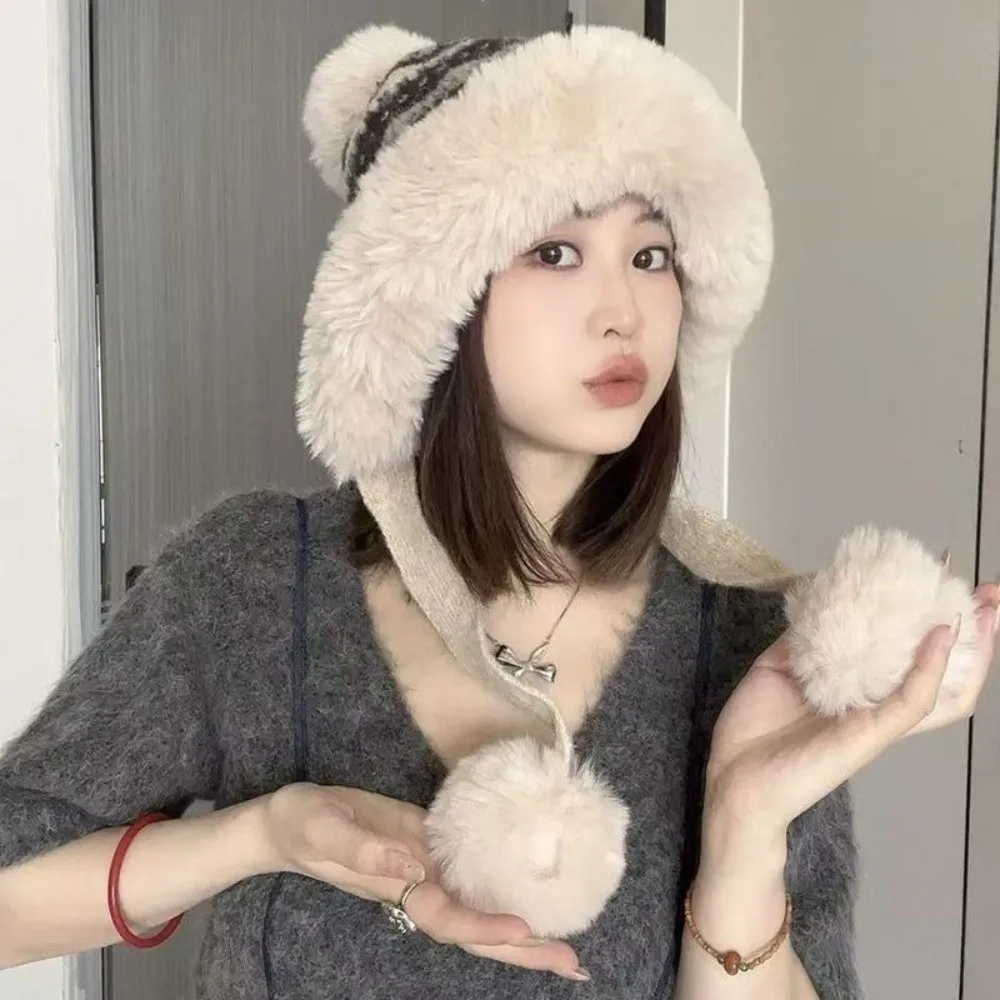 

New Knitted Knitted Hat Warm Pompom Ear Protection Hat Thicken Coldproof Pullover Cap Outdoor Sports