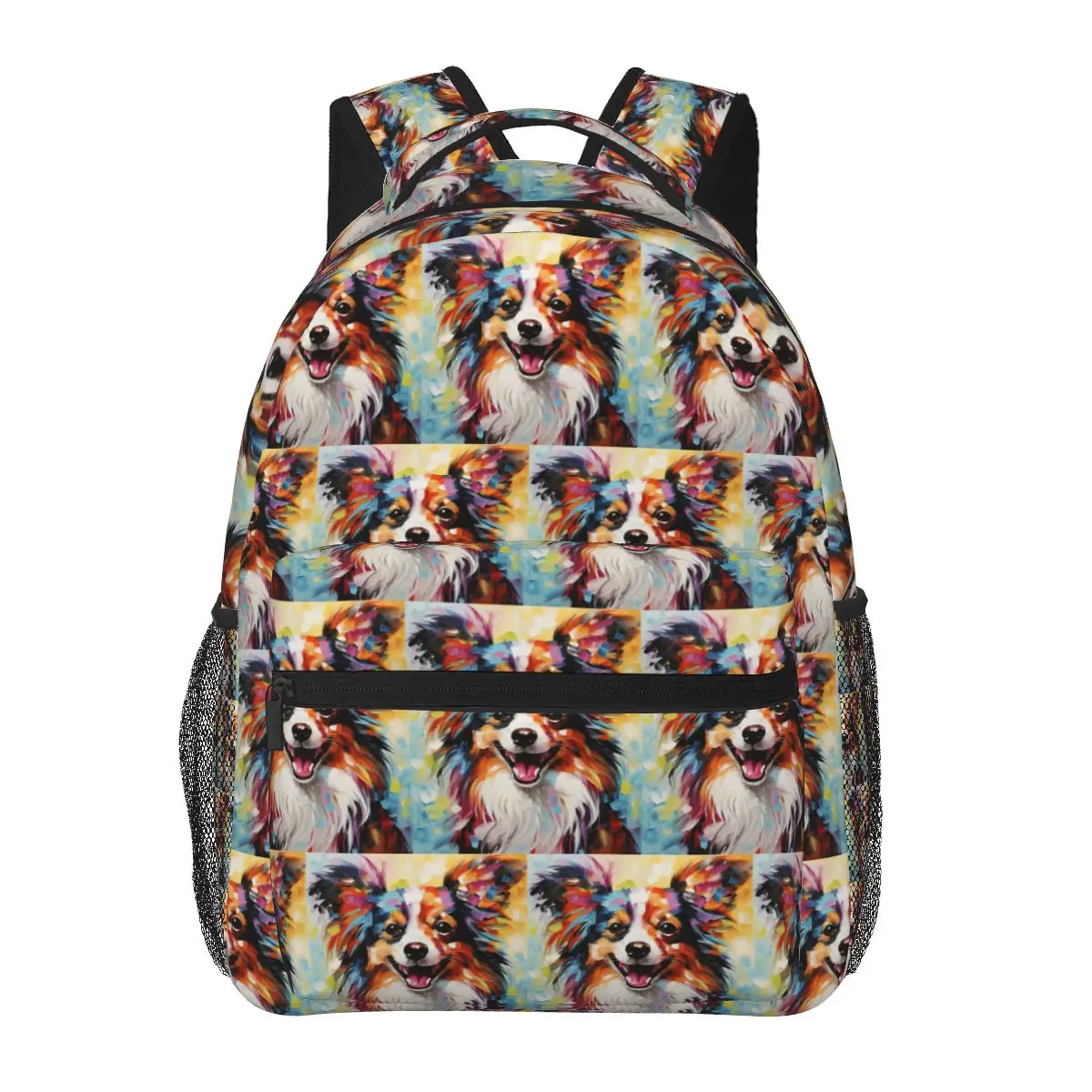 

A Papillon Dog Masterpiece Student Backpack School Bag Hiking Travel Daypack for Boys Girls Fashion Bookbag Shoulder Bags