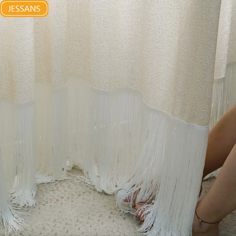 

Customized Cotton and Linen Hollow Woven Window Screen with Tassel Splicing Curtains for Living Room Bedroom Balcony Bay Window
