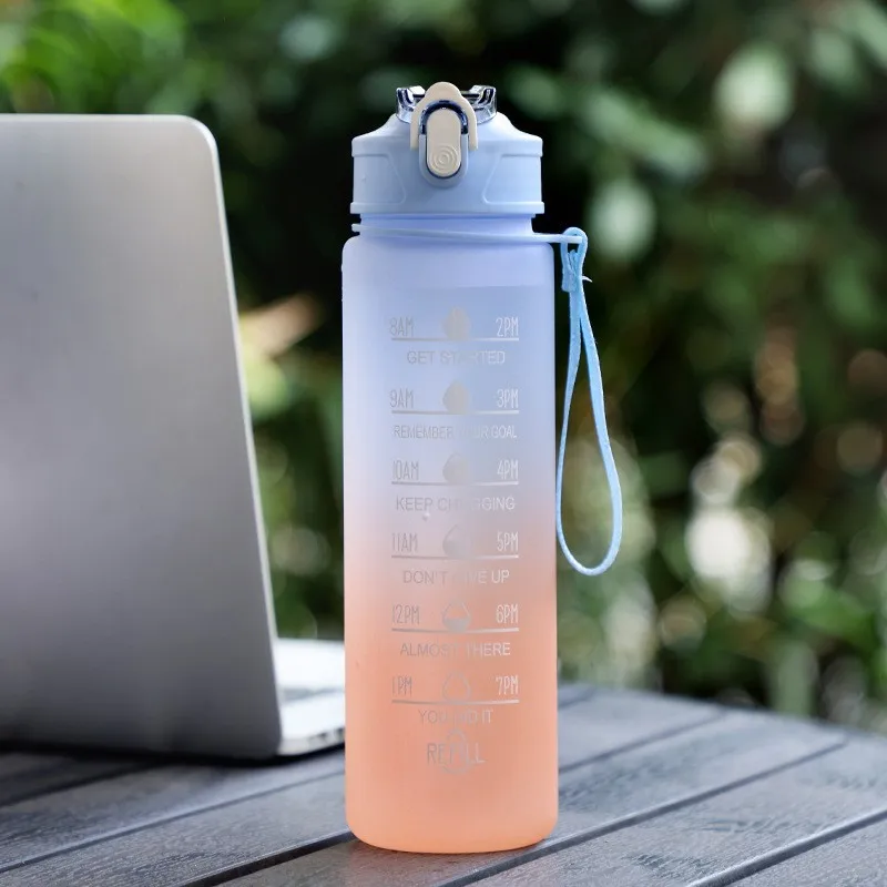 

900ML Gradient Color Water Cup Simple Rope Lifting Space Cup Student Scale Straw Cup Sports Water Bottle