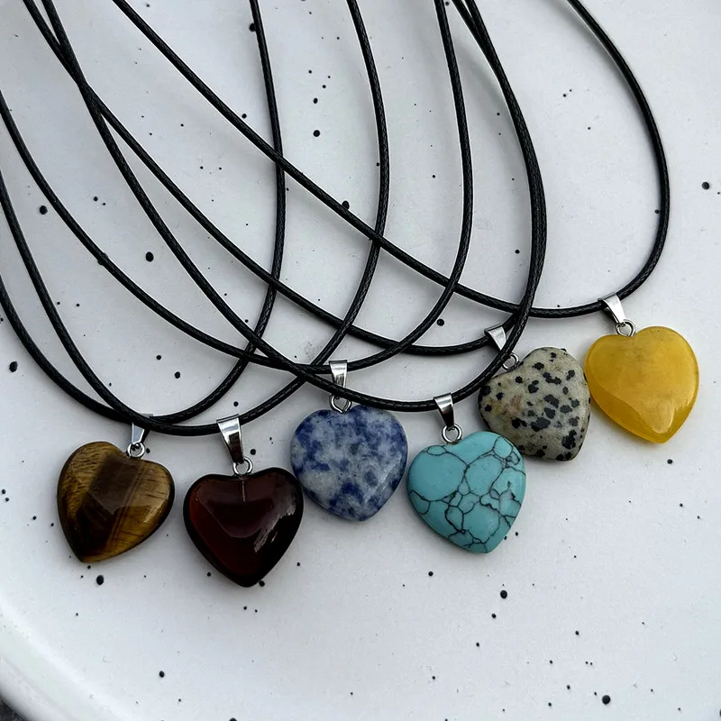 2026 atural Stone Heart Pendant necklace Quartz Crystal Agates Blue Sand Aventurine for Jewelry Making Necklace Accessories