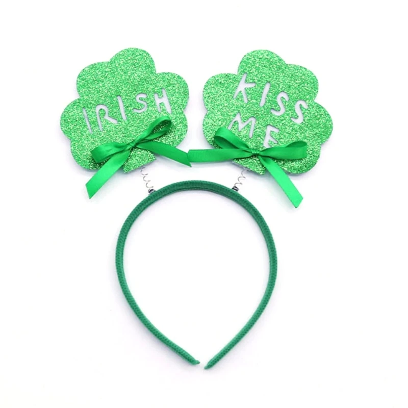 M2EA Saint Patrick Festival Green Headband Green Shamrock Letter Tulle Hairbands Irish National Celebration  Accessories