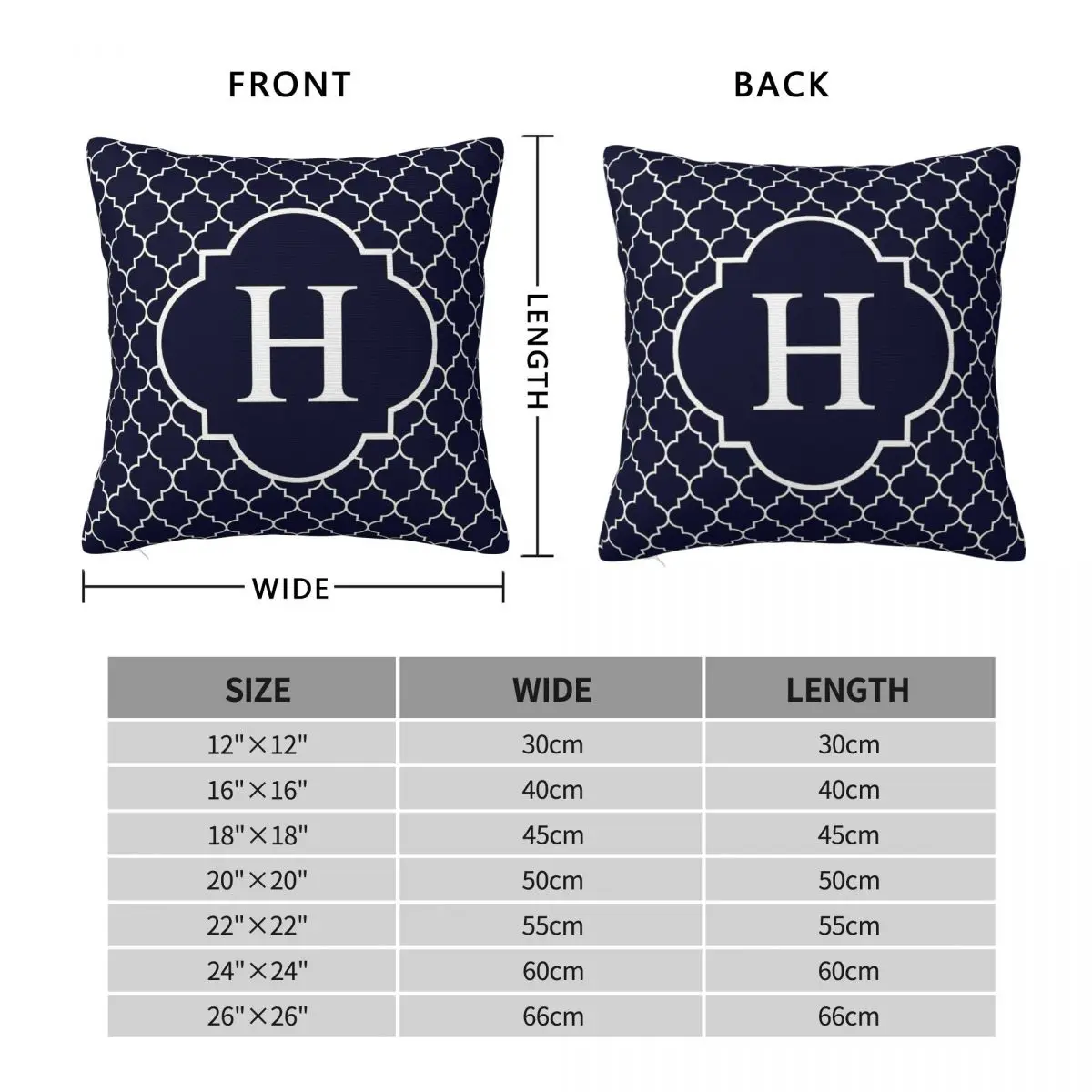 Navy Blue Quatrefoil Monogram H Square Pillowcase Polyester Linen Velvet Printed Decor Pillow Case Room Cushion Cover Wholesale