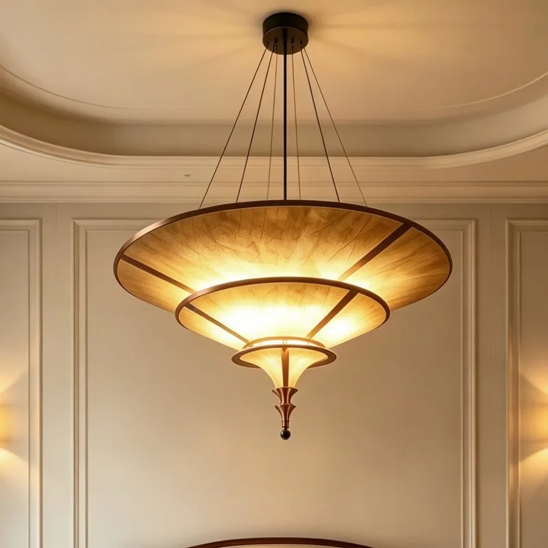 Sheepskin Paper Umbrella Shaped Pendant Light Retro Thai Style Living Dining Room Stairwell Hanging Lamp Home Decor Chandelier