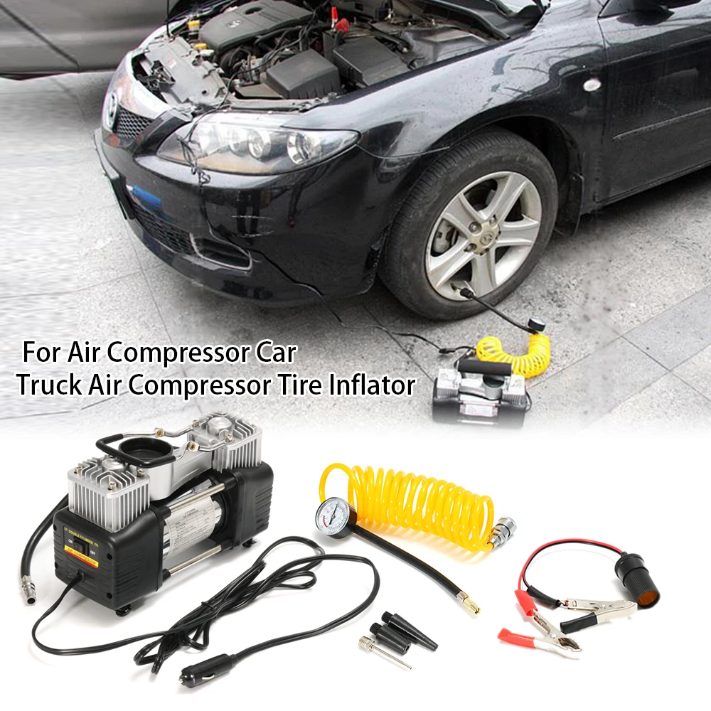 150PSI Air Compressor Car Tire Inflator 60L 12V Pump Portable 150PSI 4WD Kit Pressure Pump Dual Cylinder Pressure Pump Tool Sets