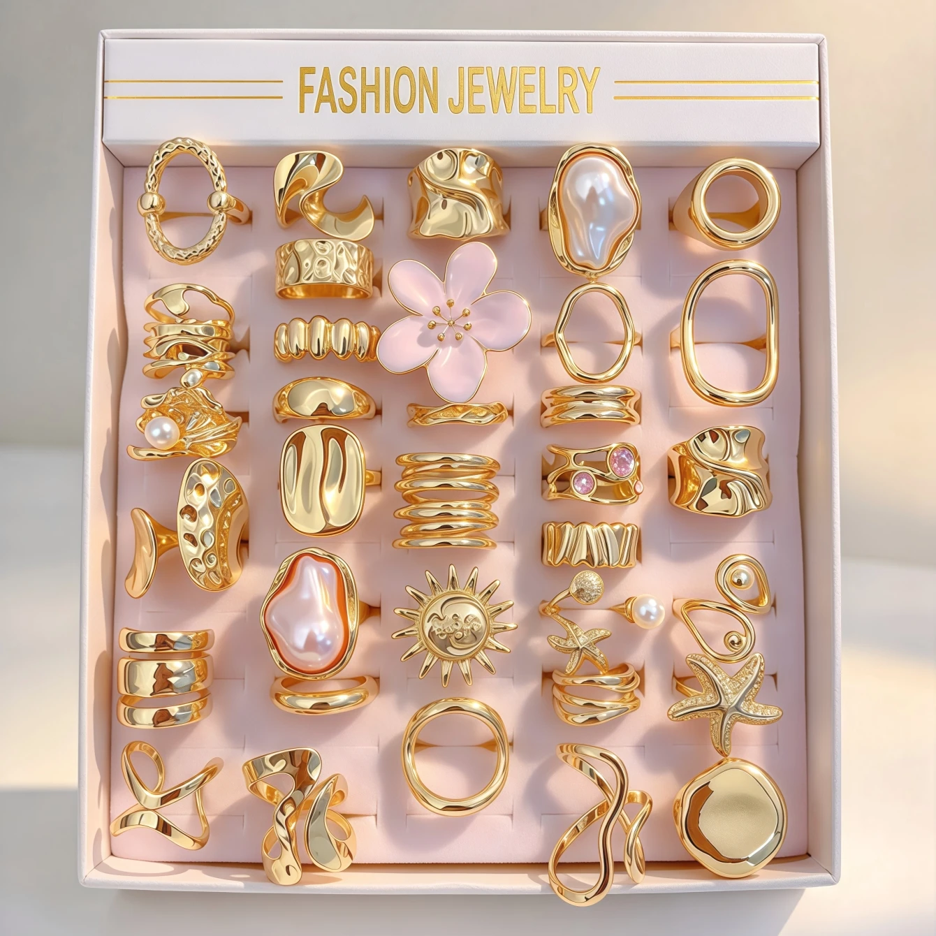 8/15/25/35/50Pieces Fashion Irregular Flowers Open Rings Set For Women Mix Style Trendy Butterfly Geometry Jewelry Party Gifts