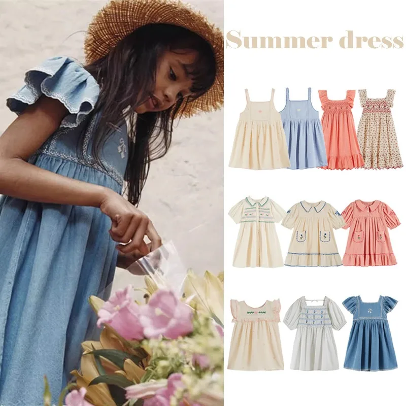 New 2025 Summer Arrival Baby Girls Cotton Dress Pastoral Embroidery Princess Kid Outdoor Clothes Presale Korean Children's Dress