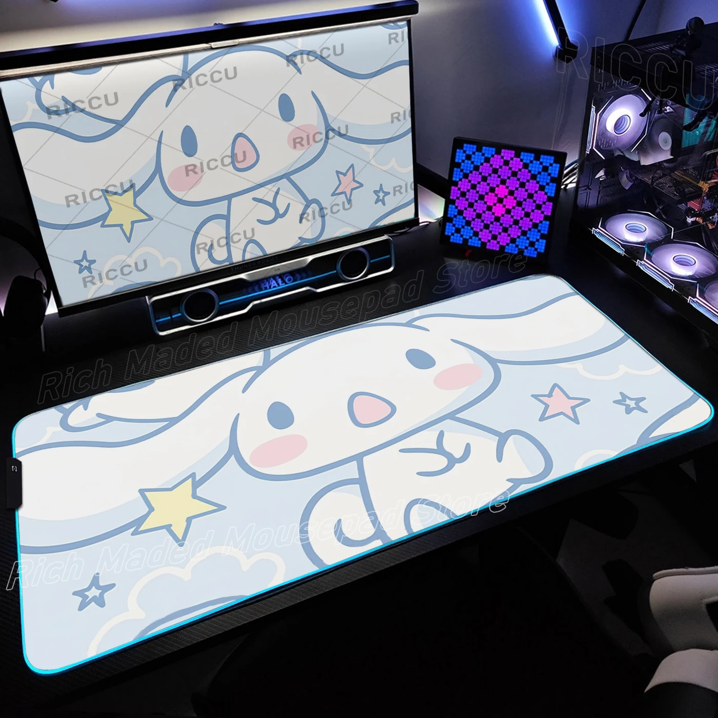 LED Cinnamoroll Mouse Pad Laptop Kawaii Sanrio Keyboard Rug RGB Extended Mousepad Large PC Cute Anime Gamer Cabinet Desk Mat Rug