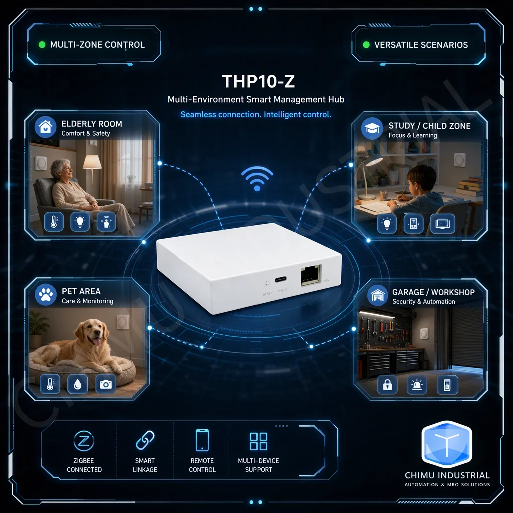 【CHIMU INDUSTRIAL】THP10-Z Wired Zigbee 3.0 Gateway Hub RJ45 Ethernet Type-C Smart Home Bridge for Multi Device Local Automation
