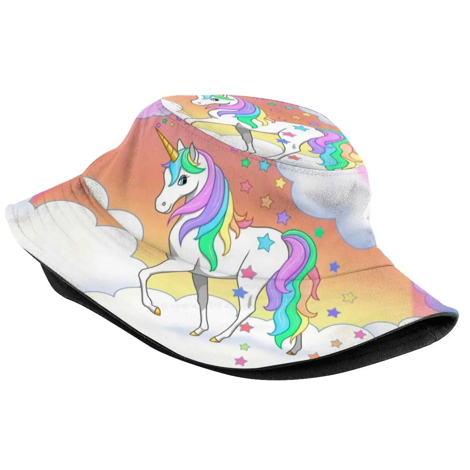 Pretty Rainbow Unicorn Clouds Colorful Falling Stars Pattern Hats Outdoor Hat Sun Cap Unicorns Rainbow Unicorn Horses Cute