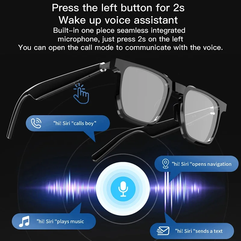 Lunettes de soleil intelligentes avec casque Bluetooth sans fil pour hommes et femmes, assistant vocal, télécommande, lunettes de photographie, appel Bluetooth