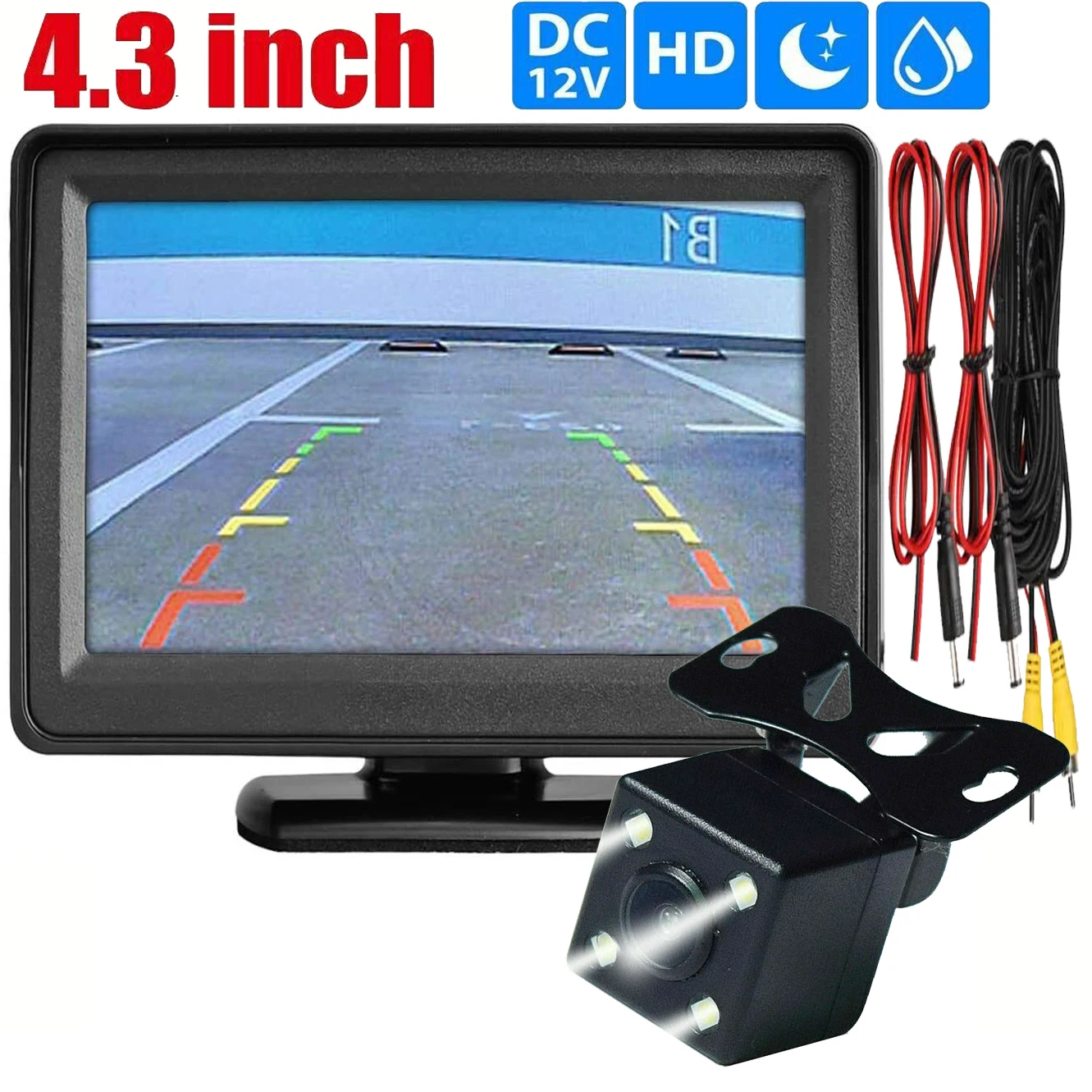 

Car Rear View Backup Camera 4.3inch HD Display LCD Monitor Parking System Full Set For Pickup Van RV Easy Installation